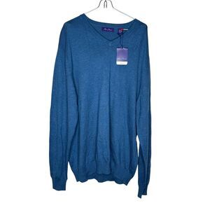 Alan Flusser Men's Sweatshirt Knitted Long Sleeve V-Neck Oversized‎ Blue XL NWT